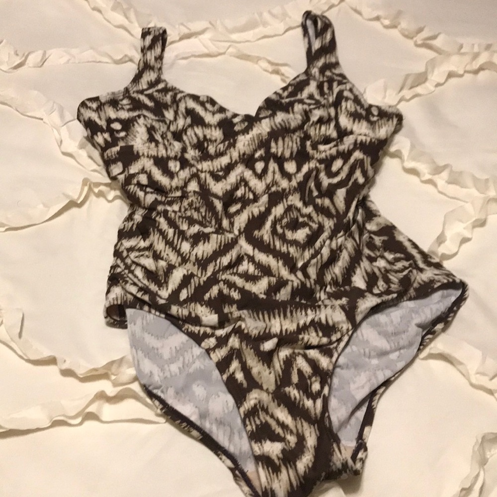 Brown and cream size 12 one piece swimsuit